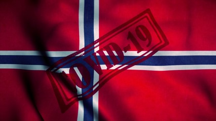 Covid-19 stamp on the national flag of Norway. Coronavirus concept. 3d illustration