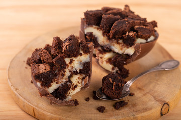 Chocolate egg with filling of brownie for Easter