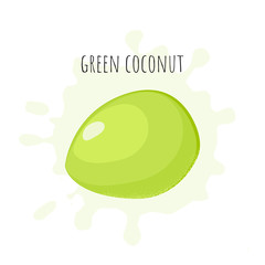 Green coconut fruit in cartoon style