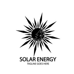Solar energy panel and sun icon isolated on white background