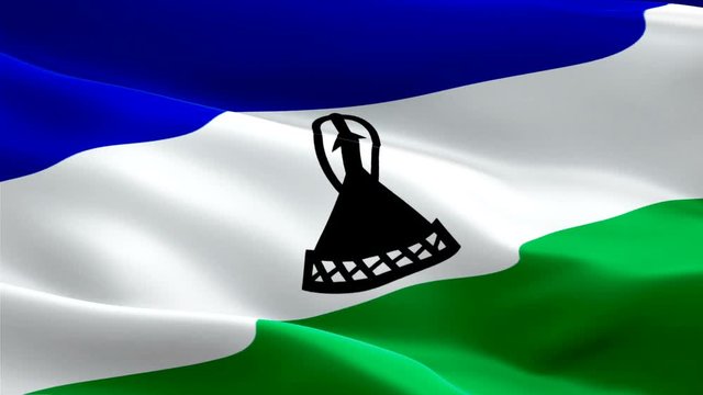 Mosotho flag Closeup 1080p Full HD 1920X1080 footage video waving in wind. National &lrm;&lrm;&lrm;&lrm;Maseru&lrm;&lrm; 3d Mosotho flag waving. Sign of Lesotho seamless loop animation. Mosotho flag HD resolution Background 