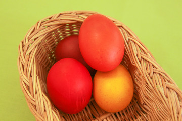 Easter eggs in basket warm colors