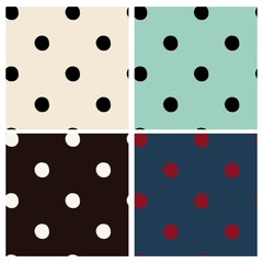 Seamless polka dot pattern vector in four color variations. Black and white, beige and black, mint and black, navy and dark red.  © RockLady