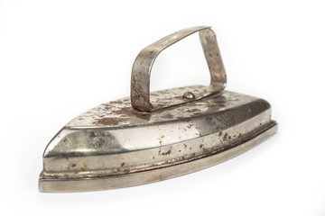 Non electric rusty vintage iron on white
