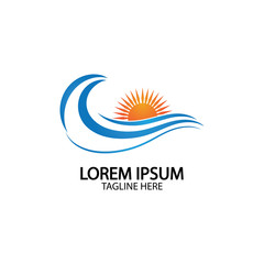 Water wave and sun icon vector illustration design logo