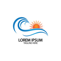 Water wave and sun icon vector illustration design logo