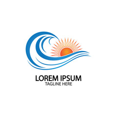 Water wave and sun icon vector illustration design logo
