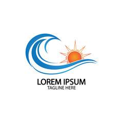 Water wave and sun icon vector illustration design logo