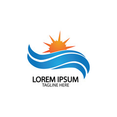 Water wave and sun icon vector illustration design logo