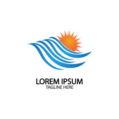 Water wave and sun icon vector illustration design logo