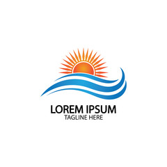 Water wave and sun icon vector illustration design logo