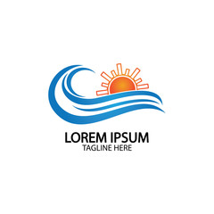 Water wave and sun icon vector illustration design logo