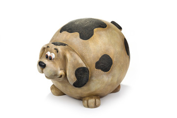 Fat decoration ceramic dog on a white