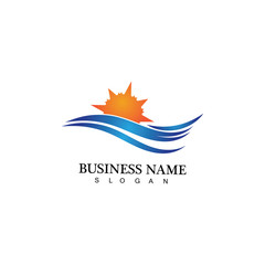 Obraz premium Water wave and sun icon vector illustration design logo