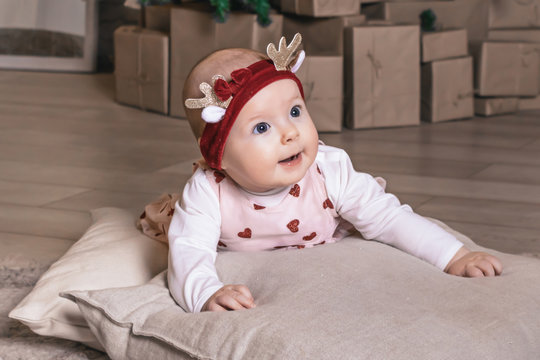 Christmas portrait of cute little baby girl photo
