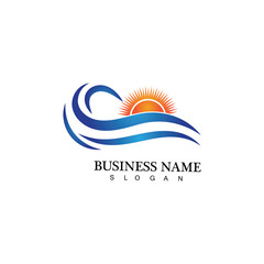 Water wave and sun icon vector illustration design logo