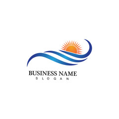 Water wave and sun icon vector illustration design logo