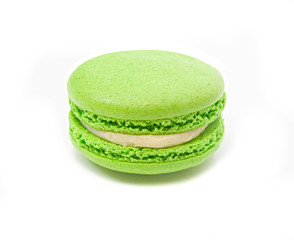 one green macaroon on a white isolated background
