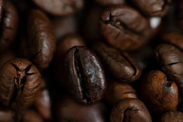 Close-up natural aromatic coffee beans.  Food texture. 