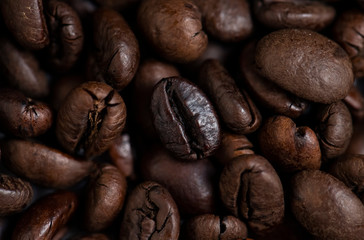 Close-up natural aromatic coffee beans.  Food texture. 