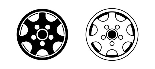 Car Rims vector black silhouette and outline isolated on white