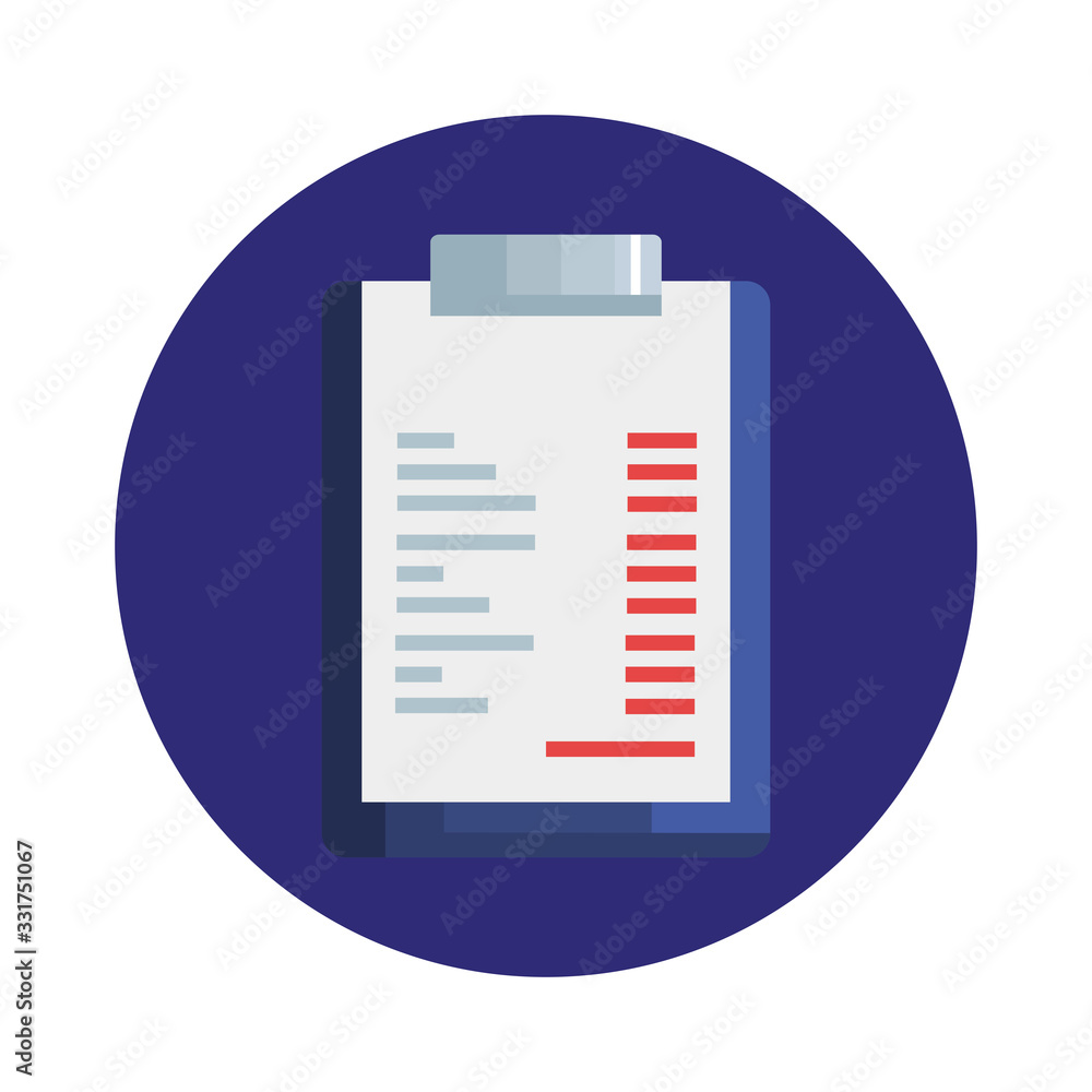 Poster clipboard with document in frame circular isolated icon vector illustration design