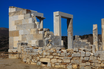 Fototapeta na wymiar Sangri, Naxos / Greece - August 25, 2014: Temle of Demeter museum and ruins near the village of Sangri, Naxos, Cyclades Islands, Greece