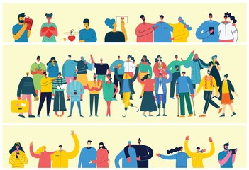 Fototapeta premium Vector illustration in a flat style of group of different activities of people