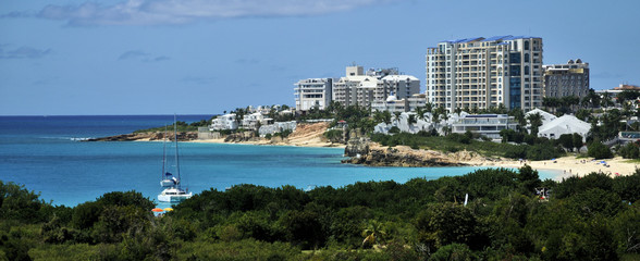 Fototapeta na wymiar Views from Maho Beach on the Caribbean Island of Sint Maarten