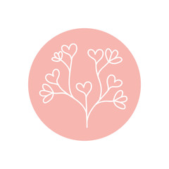 beautiful branch with hearts leaves icon, line block style