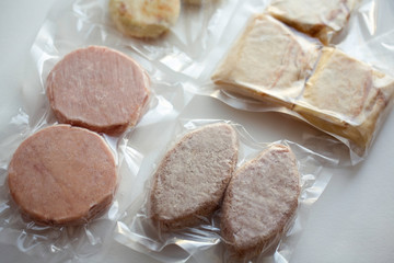 frozen food in package for delivery. Protect food agains coronavirus. Covid 2019.