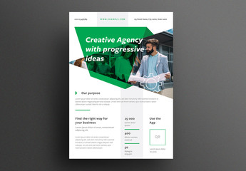 Business Flyer Layout with Green Triangle Overlay Element