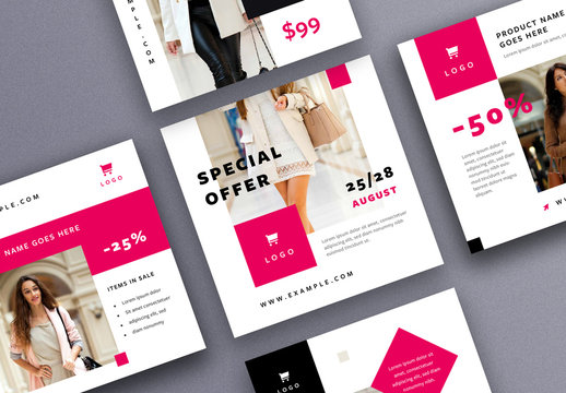 Social Media Layout Kit with Pink Accents