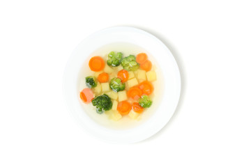 Plate with soup isolated on white background
