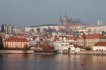 View of the roofs of the city. Urban landscape in Prague