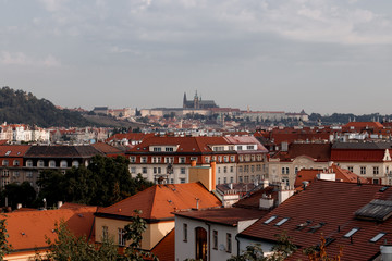 Fototapeta na wymiar View of the roofs of the city. Urban landscape in Prague