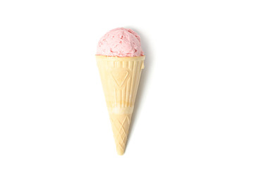 Ice cream in wafer cone isolated on white background