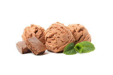 Ice cream, chocolate and mint isolated on white background