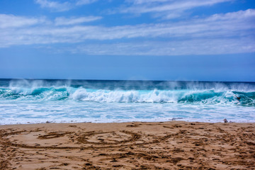 Beautiful beach with big waves in Hawaii
