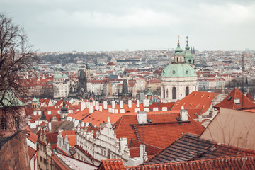 Fototapeta na wymiar View of the roofs of the city. Urban landscape in Prague
