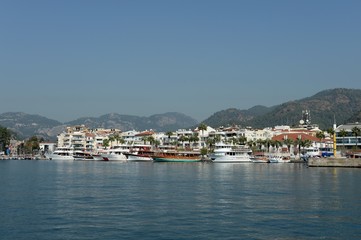 Fototapeta na wymiar Sea passenger ships at the pier of the city of Marmaris. Turkey