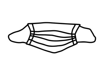 Medical mask for protection against diseases in hand drawn doodle style isolated. Vector outline illustration with pharmaceutical mask.