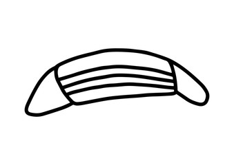 Medical mask for protection against diseases in hand drawn doodle style isolated. Vector outline illustration with pharmaceutical mask.