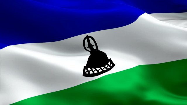 Kingdom of Lesotho flag Motion Loop video waving in wind. Realistic Mosotho Flag background. Lesotho Flag Looping Closeup 1080p Full HD 1920X1080 footage. Lesotho Africa country flags footage video fo