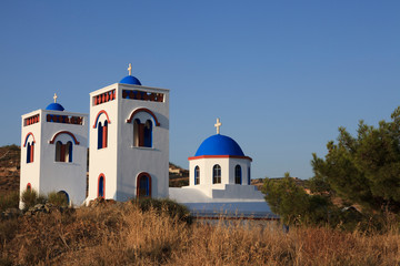 Vivlos, Naxos / Greece - August 25, 2014: The church of Vivlos, Naxos, Cyclades Islands, Greece