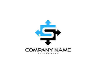 four way arrow with letter S logo design vector