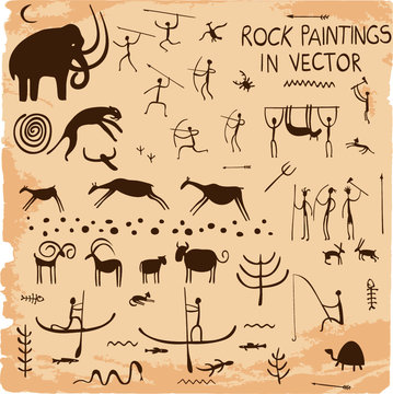 Set of rock paintings in vector.