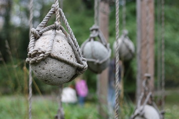 stone installation on the ropes in nature
