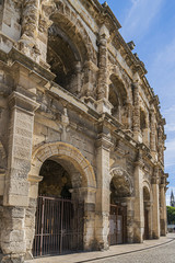 Ancient Nimes Roman Amphitheatre. Nimes Arena (70 CE) - one of the best-preserved amphitheaters in...