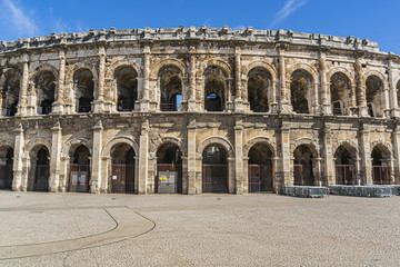 Ancient Nimes Roman Amphitheatre. Nimes Arena (70 CE) - one of the best-preserved amphitheaters in...